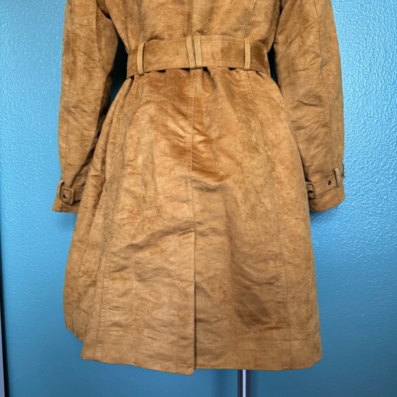 Steve Madden Suede Mustard Yellow Trench Coat Tie Waist Fitted Jacket - Picture 9 of 11